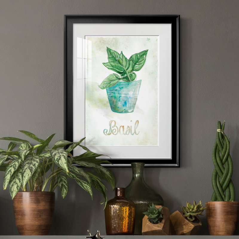 Basilic en pot - Peinture sur toile encadrée, Noir, H 18,5 po x l 24,5 po x P 1,5 po