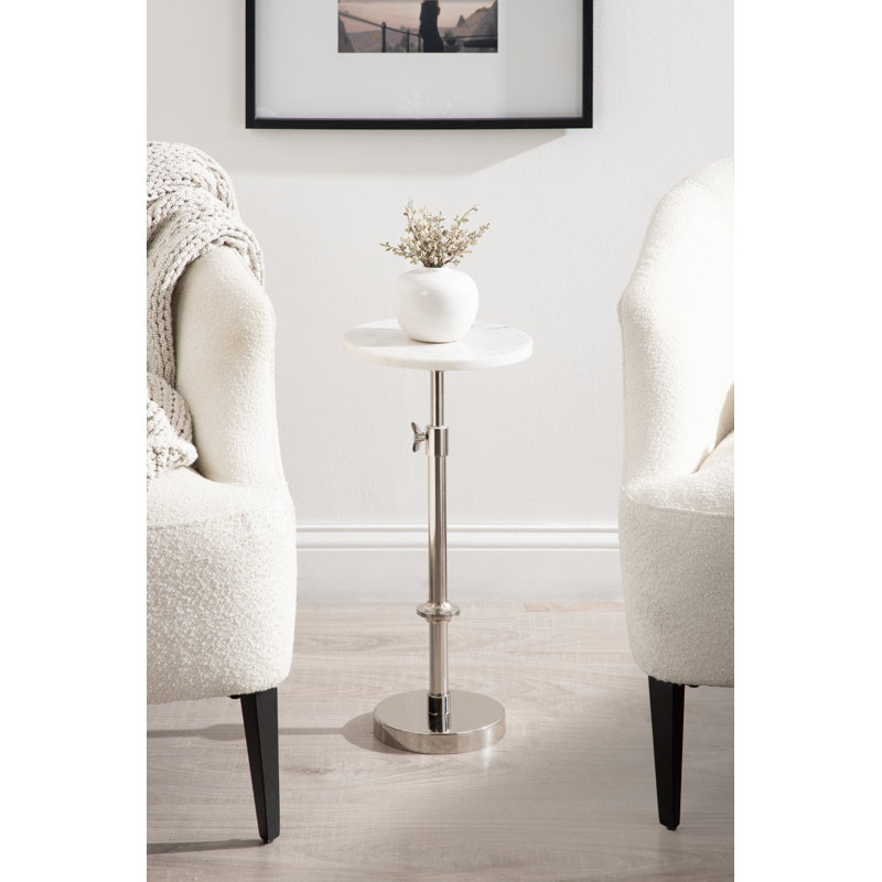 Table piédestal en métal Traditional, Argent argent, Marbre blanc, L 10 po x P 10 po