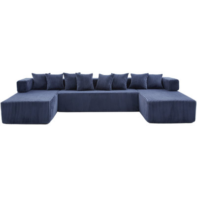 Canapé modulaire 146 po en U 146 po, canapé-lit convertible 5 places et en L, 8 coussins, combinaison gratuite, sans assemblage, canapé bricolage surdimensionné, sac à magazines, velours côtelé, bleu
