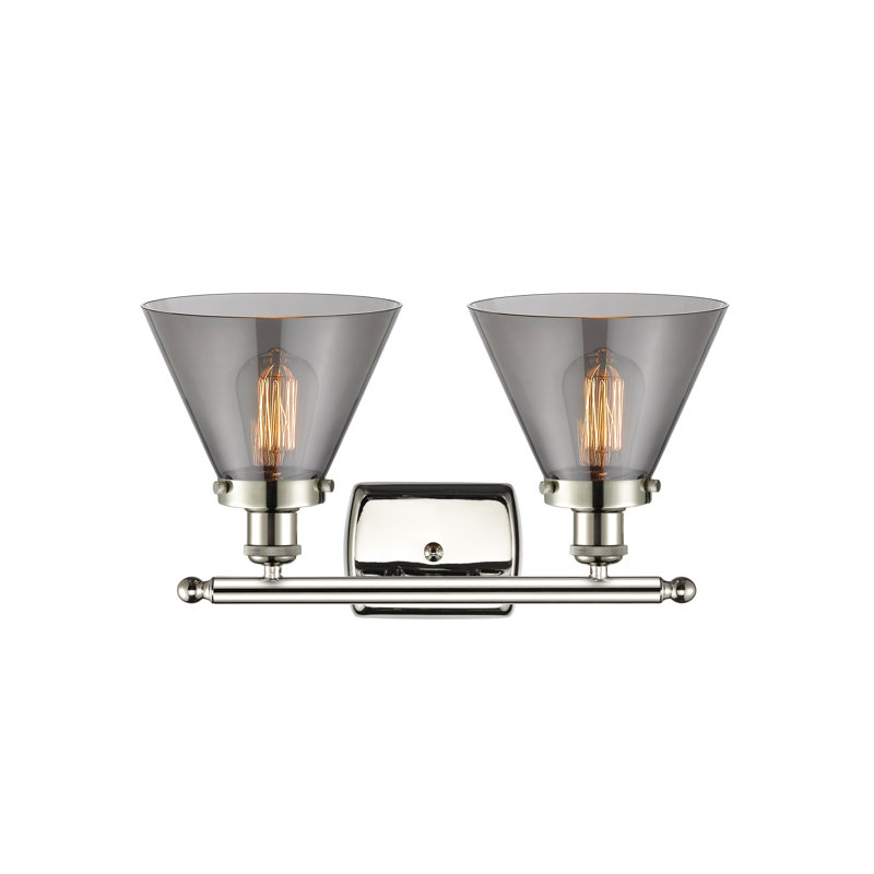 Éclairage pour meuble-lavabo à 2 lumières 18 po Ballston Urban Cone, Plaqué couleur fumée, Nickel poli, Incandescent