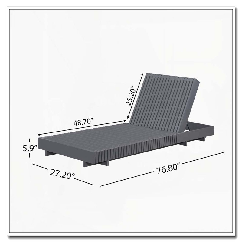Solid Wood Lounge Chaise, DARK GREY+Dark Grey Cushion