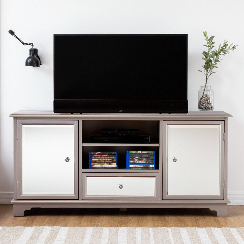 Meuble télé / multimédia Mirage - Miroir argenté élégant pour les salons modernes