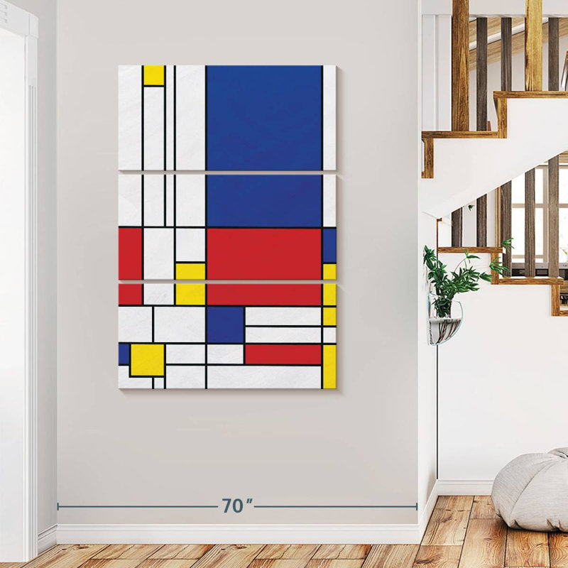 Impression géométrique sur toile géométrique Mondrian II, H 74 po x l 48 po x P 1,25 po