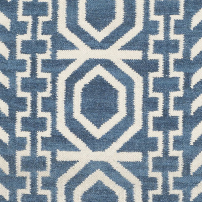 Rodgers Hand Woven Flat Weave Wool/Cotton Geometric Rug in Dark Blue/Ivory, Rectangle 3' x 5'