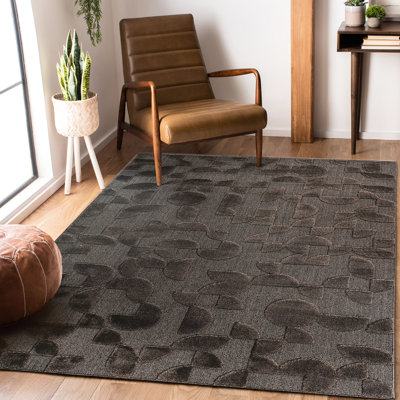 Tapis d'intérieur brun de 6 pi 7 po x 9 pi par collection By Step, motif géométrique contemporain, confortable, ne perdant pas ses poils, tapis respirant, design bohémien moderne pour la chambre à coucher, la cuisine et les espaces de vie