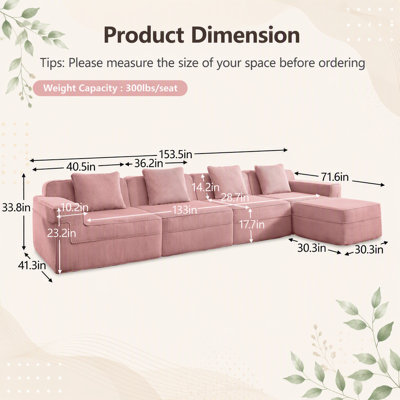 Canapé modulaire modulaire sans siège avec sièges profonds, coussins décoratifs et repose-pieds mobile, idéal pour les réunions de famille et la détente