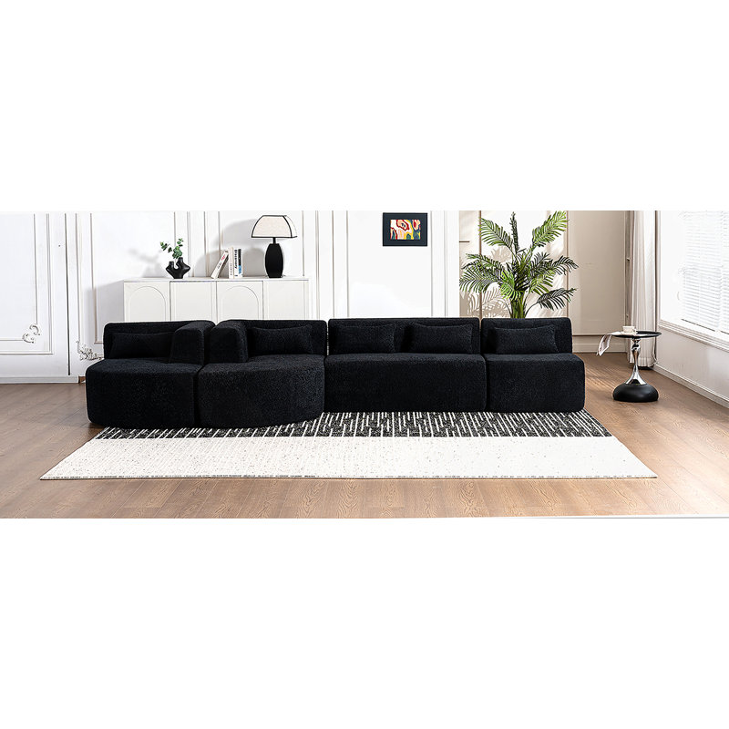 Canapé en polyester noir avec accoudoirs carrés, Noir