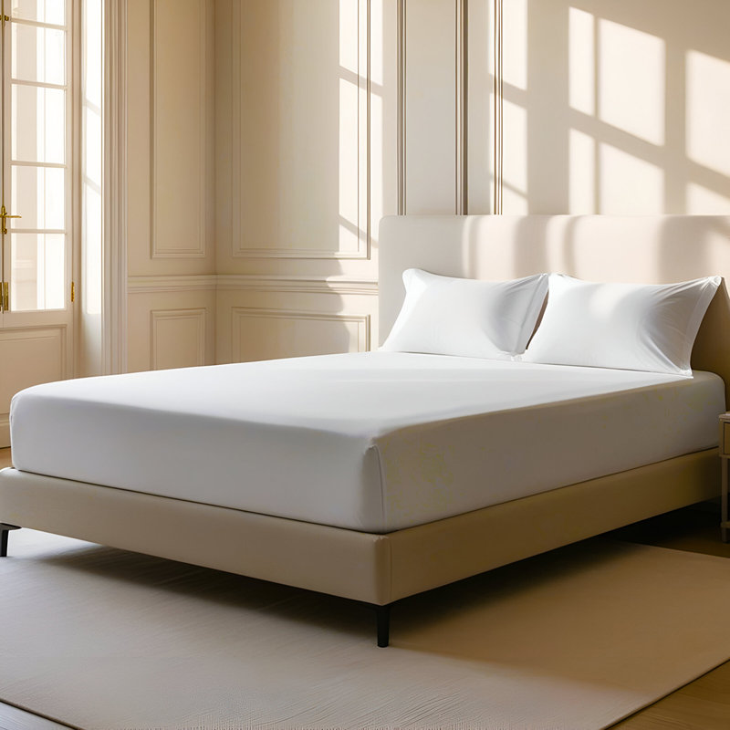 400TC Sateen Solid Cotton Fitted Sheet Fits Upto 8" Deep Pocket, Full XL Fitted Sheet, White