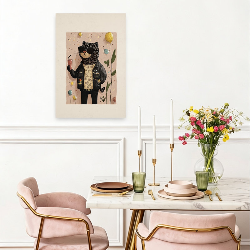 Cool Leopard Party Animal Modern Whimsical Cat Animal Wall Art Print by Mathieu - Wrapped Canvas Print, 60.96cm H x 40.64cm W