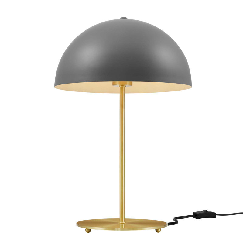 Gray Satin Brass Dome Table Lamp with Metal Base
