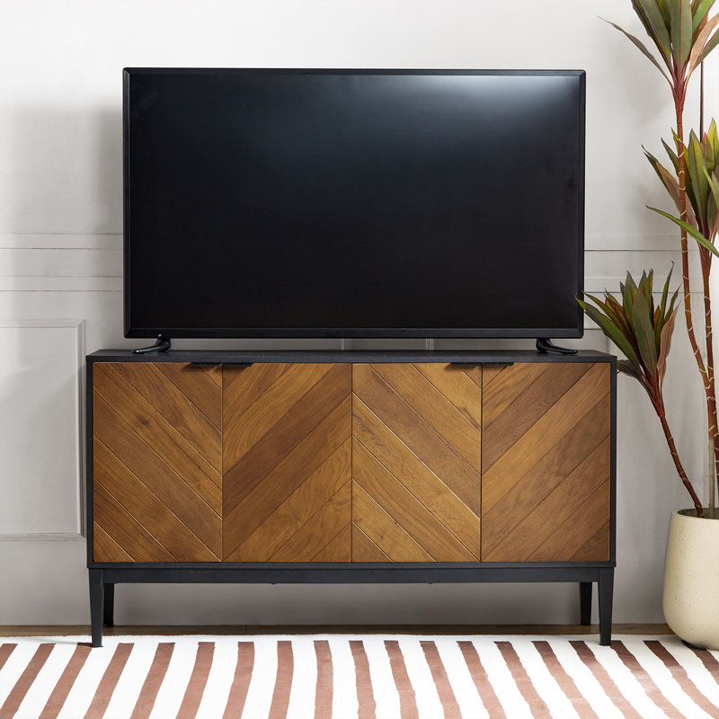 Whetsel Modern 55" W Sideboard with 4 Swinging Door and Adjustable Shelves, Black