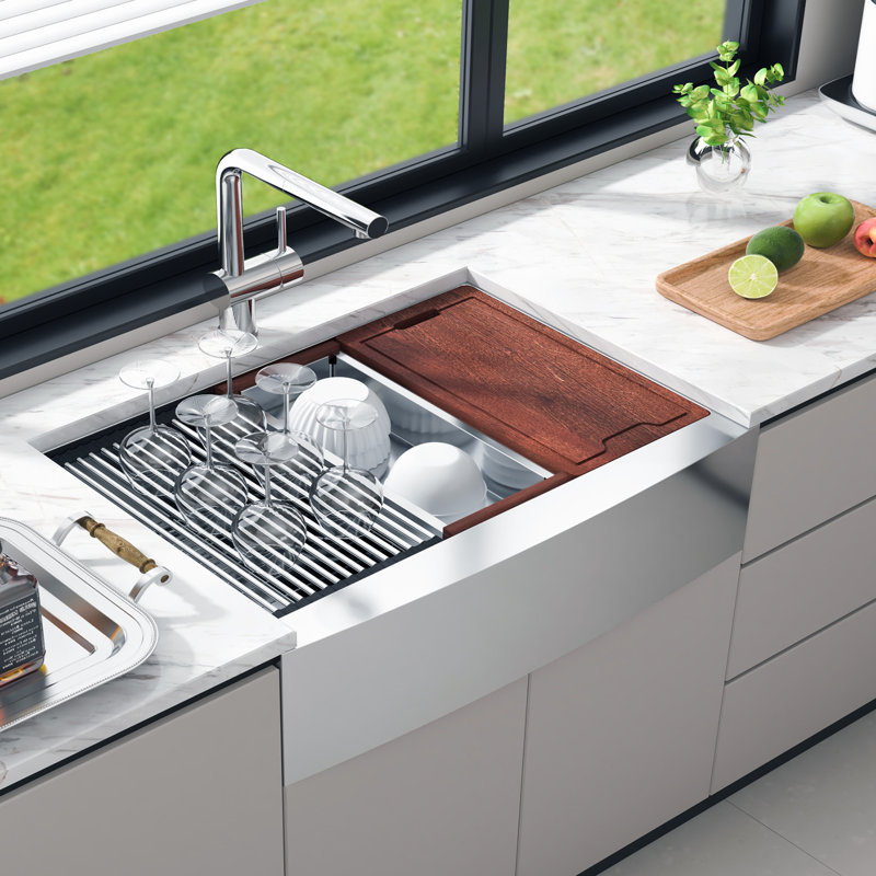 Single Bowl Stainless Steel Kitchen Sink, 36" L x 22" W 