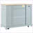 Fluted Kitchen Island with Trash Can Storage, Power Outlets &amp; 5 Wheels | Grey Blue | MDF,Rubber Wood-1044904145
