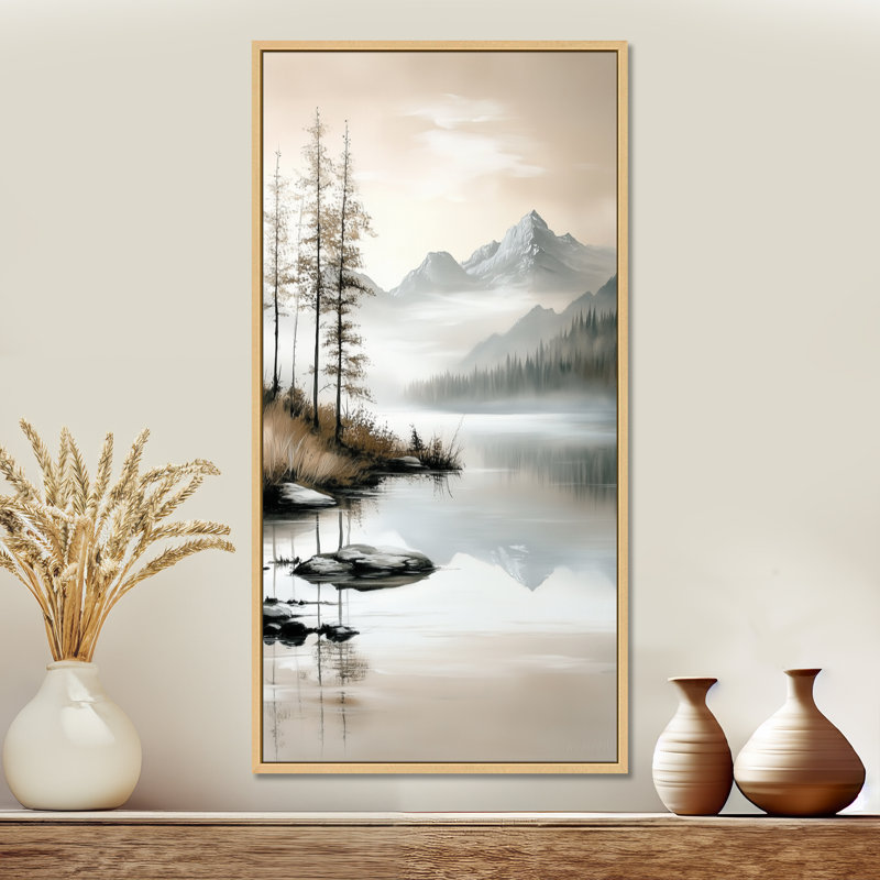 Brown Grey Summer Calm Mountain Peaks Reflection III – Tranquil Framed Prints, Scenic Wall Decor, 32" H x 24" W