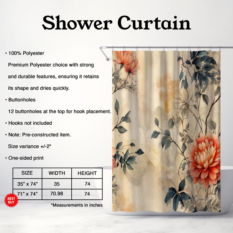 Rideau de douche Vintage Blossoms - Premium, H 74 po x l 71 po