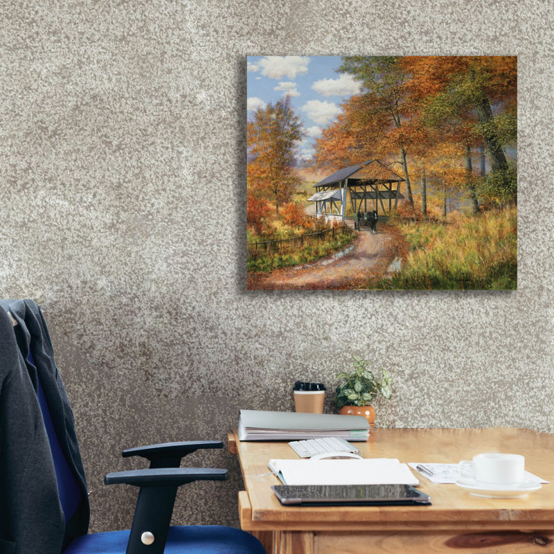 «Kaula Covered Bridge» par Bill Makinson - reproduction d'art sur toile tendue, H 26 po x l 30 po x P 1,5 po