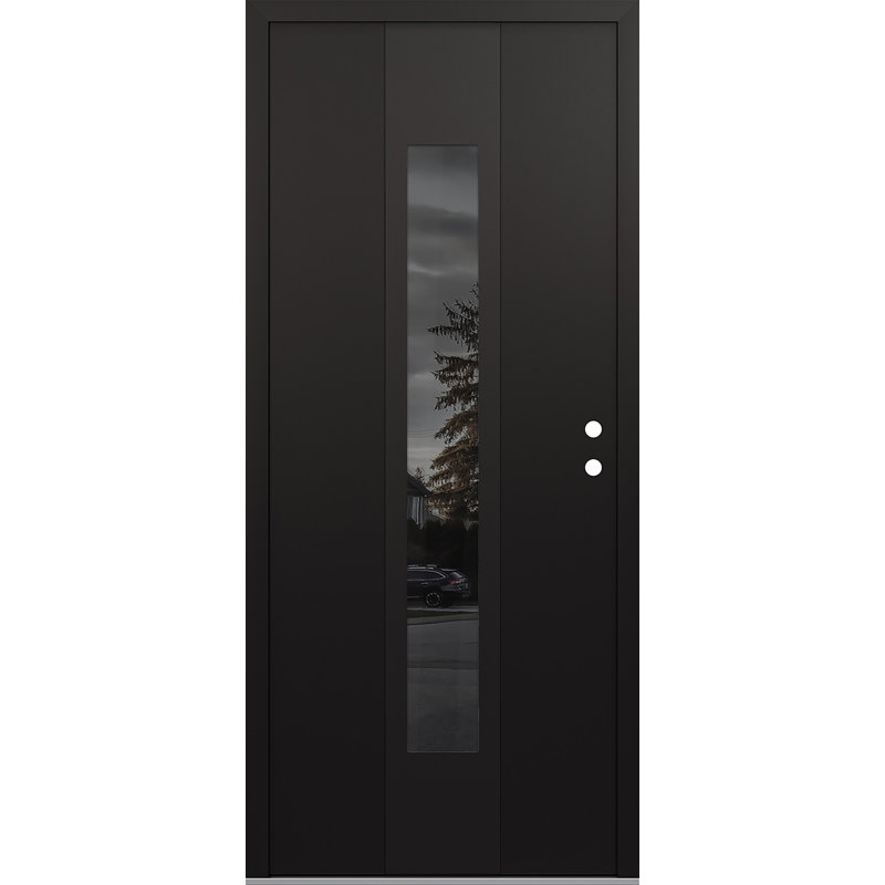 Porte d'entrée pré-suspendue en acier noir avec panneau à gauche A1, Réfléchissant, Noir
