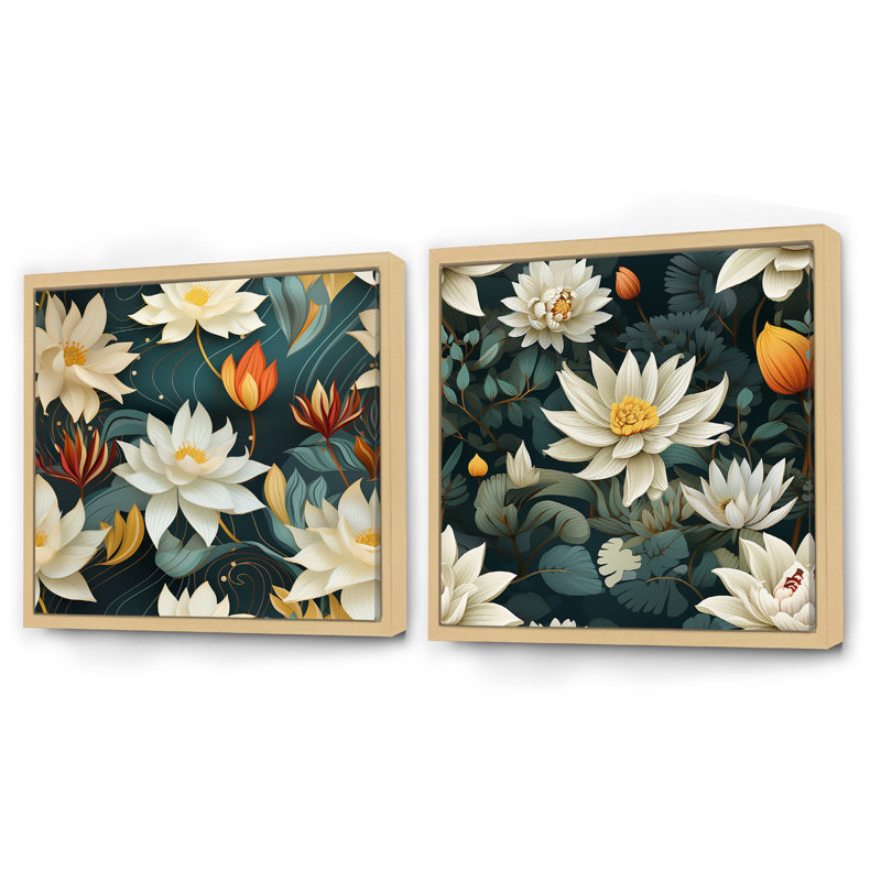 Fairwinds - Ensemble de 2 collages carrés floraux, Cadre flottant brun, H 30 po x l 61 po