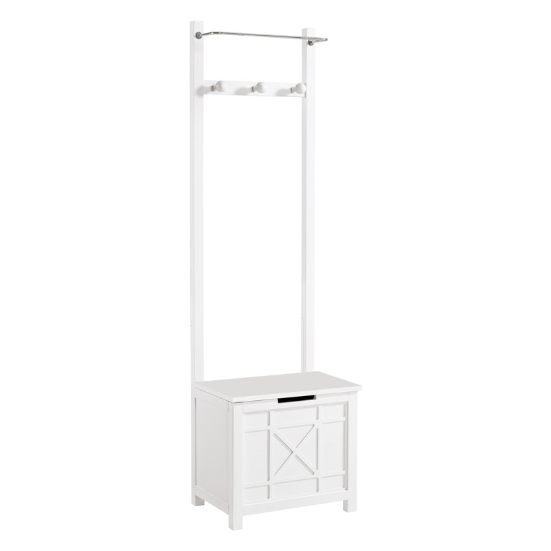 Derby Laundry Hamper with Cushioned Seat and Towel Rack - Stool for Entryway, Laundry Room, or Bathroom Storage (White)