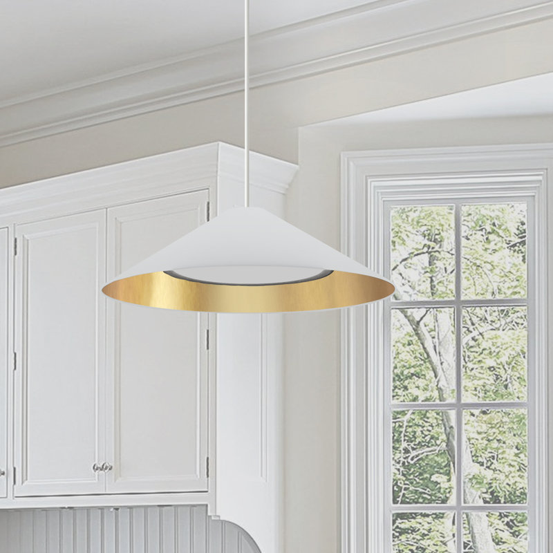 Luminaire suspendu 1 lumière Carington, Laiton vieilli, Blanc / doré