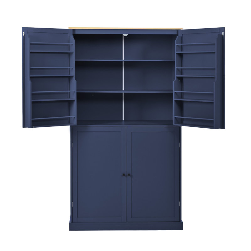 [Vidéo d'assemblage fournie] Armoire de rangement haute autoportante 40,2 x 20 x 71,3 po avec 2 tiroirs, 2 tablettes réglables, 8 tablettes pour la cuisine, la salle à manger, bleu Topmax
