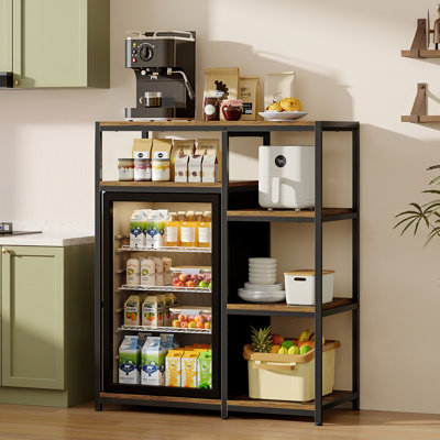 41" Mini Fridge Stand with Adjustable Shelves, Microwave Oven Stand with 4 Tiers Storage, Kitchen Bakers Rack,Rustic Brown