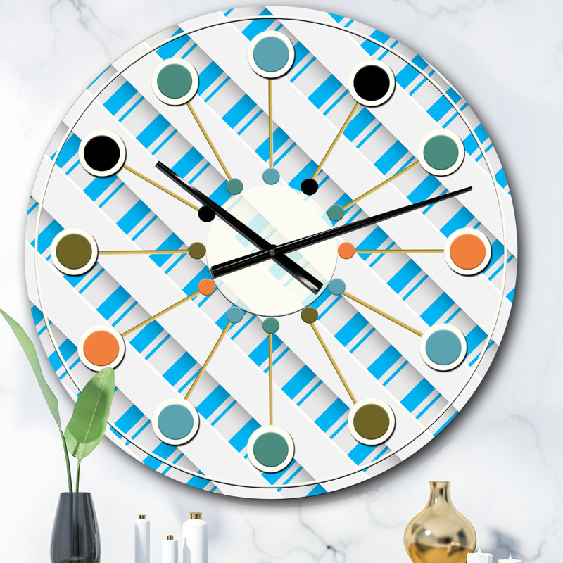Horloge murale 3D blanche et bleue VI - Mid-Century, Surdimensionné