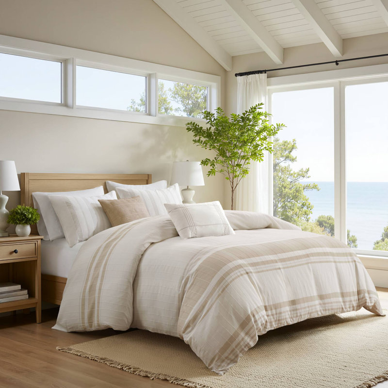 Ensemble de housse de couette en coton jacquard 5 pièces Morgan, Taupe / ivoire