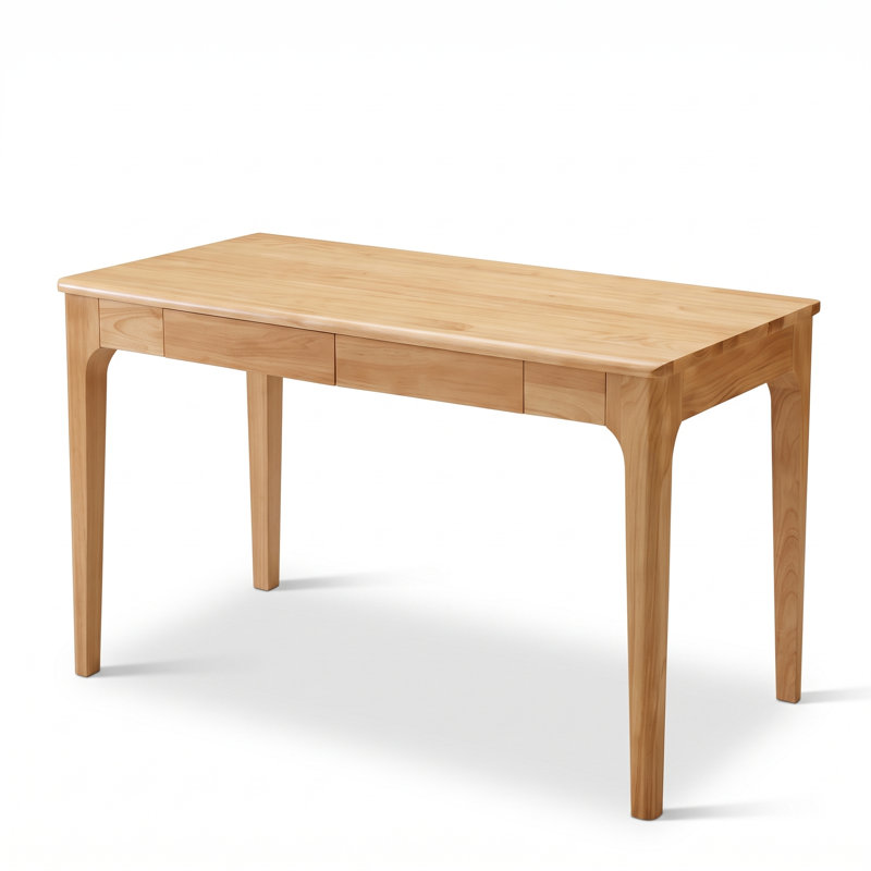 Bureau Mid-Century moderne en bois massif avec tiroirs et bords lisses pour bureau à domicile, salon, finition bois naturel