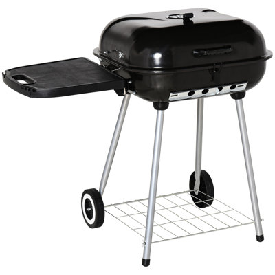 Barbecue au charbon portatif extérieur avec roulettes - fentes réglables pour barbecue de 21 po et tablette inférieure pour le pique-nique, camping, expérience délicieuse, barbecue