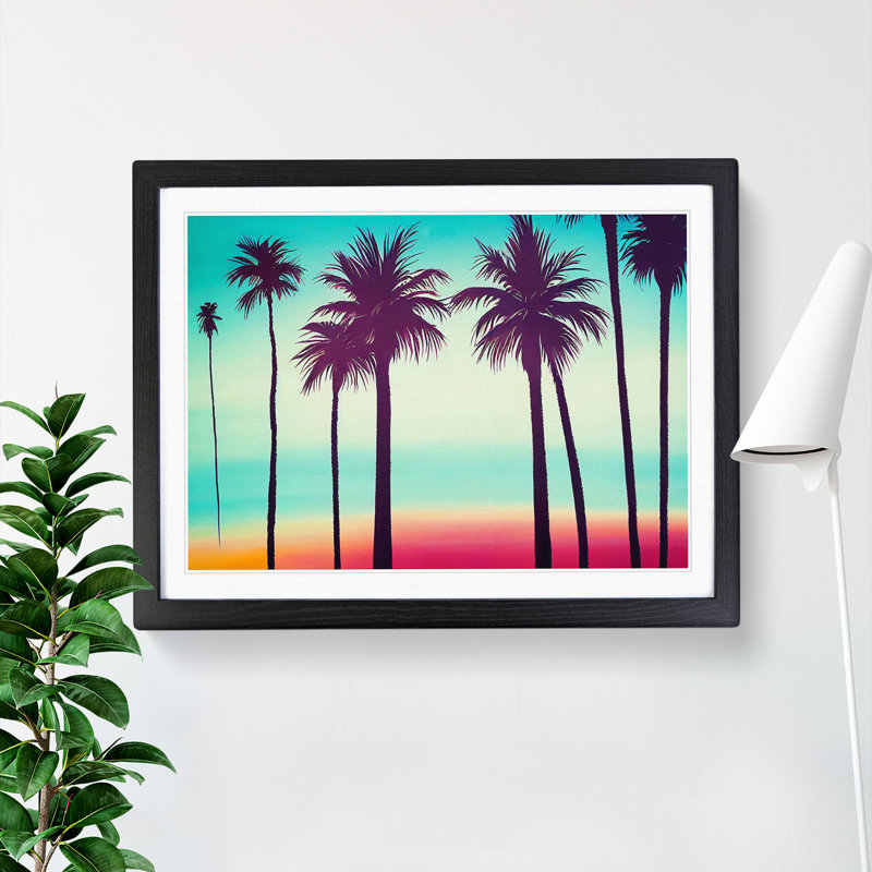 XH1022-6672X Painted Palm Trees Vol.2 - Single Picture Frame Painting, Black Framed, 46cm H x 64cm W x 2cm D
