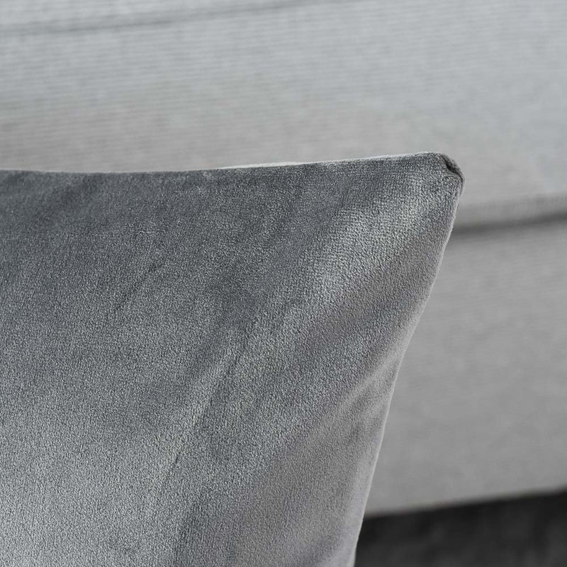 Housse de coussin en velours uni, Gris, H 20 po x l 20 po