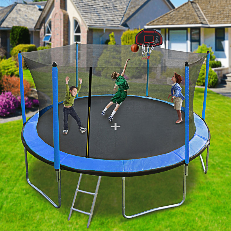 Trampoline 15 pi avec gonfleur et échelle pour panier de basketball, Bleu