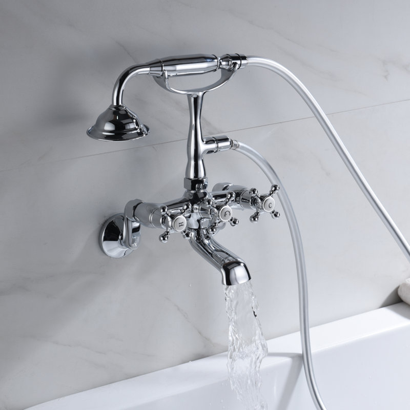3 Handle Bathroom Clawfoot Tub Faucet with Diverter, Chrome