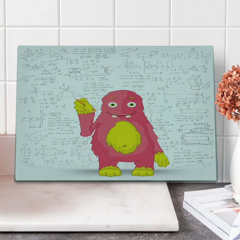 Ambesonne Science Cutting Board Large Size Funny Smart Monster Yellow White and Pink
