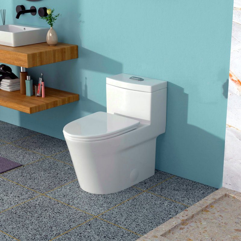 Ceramic One-Piece Toilet, Suitable For Bathrooms, 12-Inch Crop Height, 1.24/1.43 Gallons Per Flush, Dual Flush, Slow-Close Toilet Seat, White