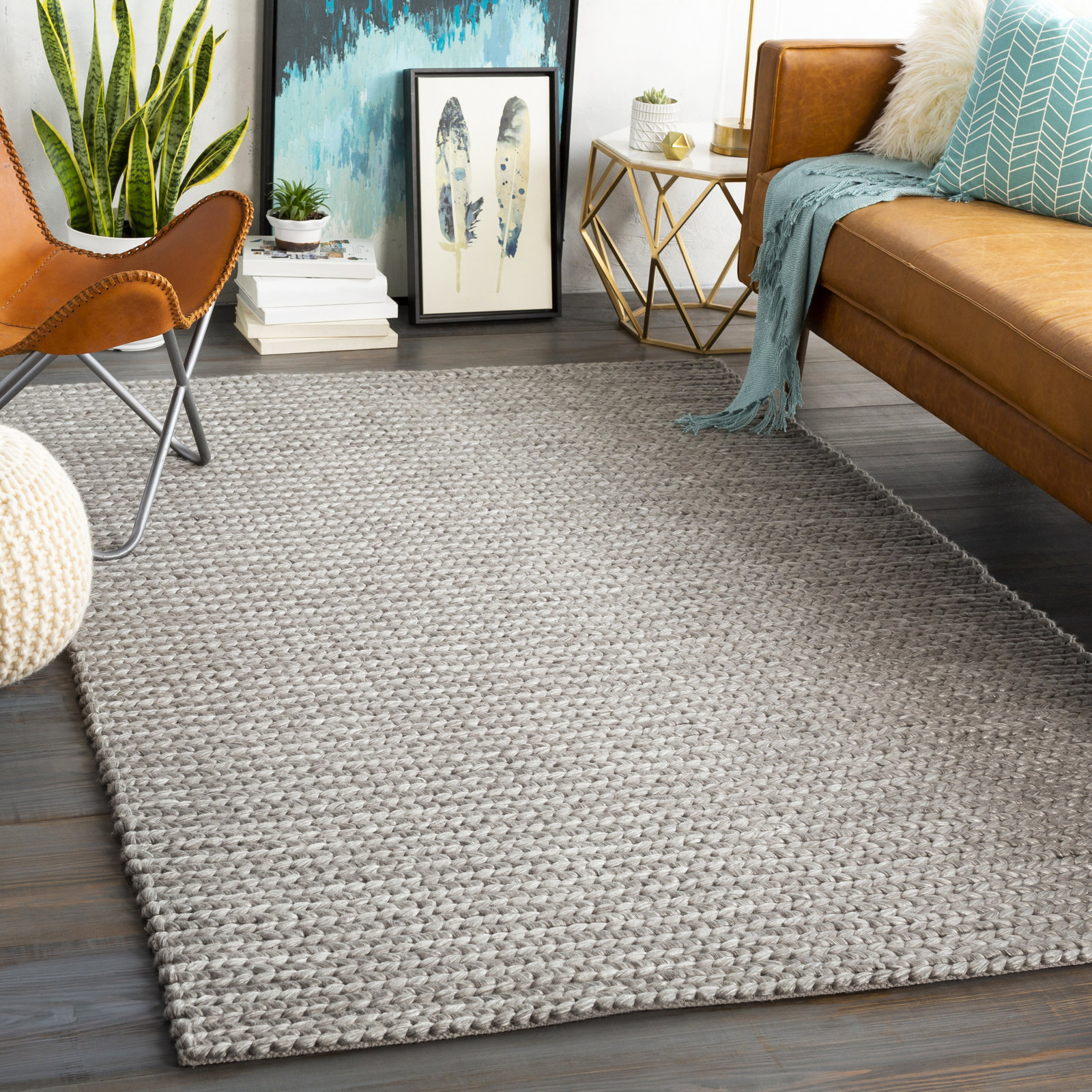 Ithaca Light Gray Ivory Hand-Woven Rug, Rectangle 8' x 10'