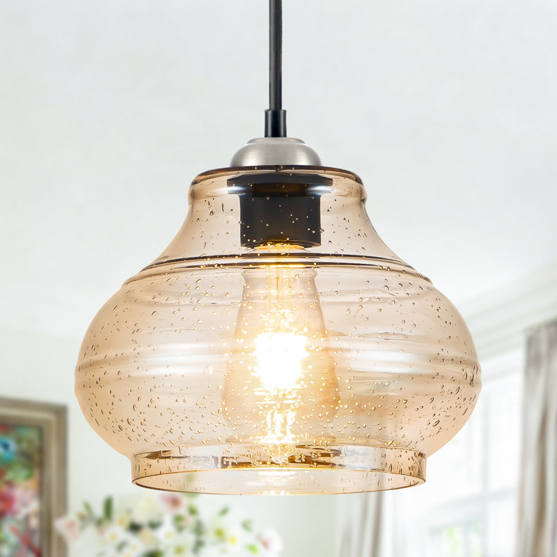 Luminaire suspendu pour îlot de cuisine 1 lumière avec abat-jour en verre grainé 1 lumière, Ambre