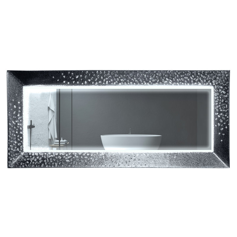 Della Rectangle Glass Lighted Mirror, 66.1" x 28.7", Silver