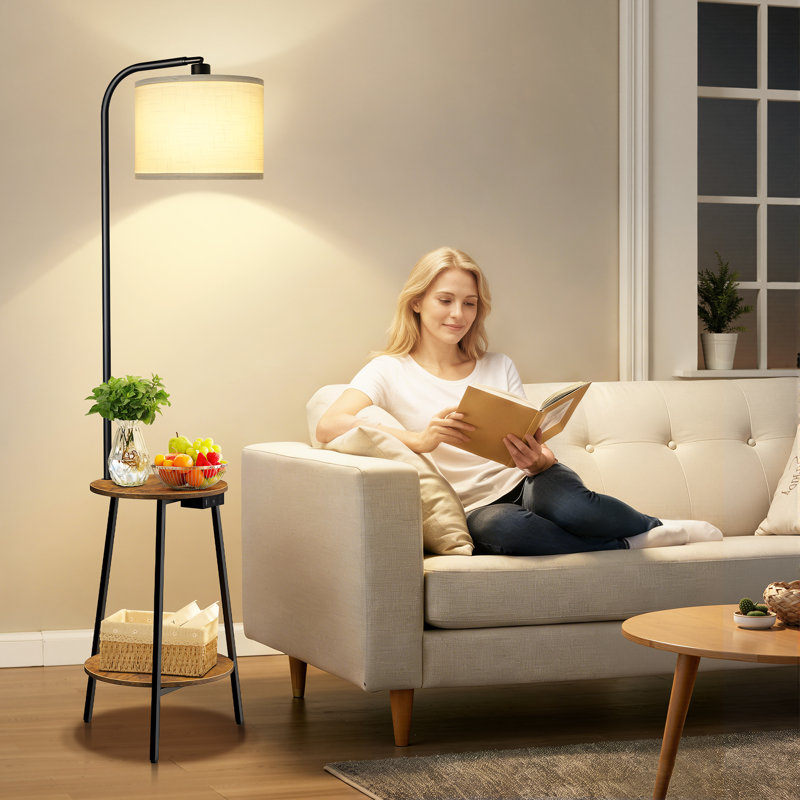 63"H Tray Table Floor Lamp With USB Charging, Black/Brown