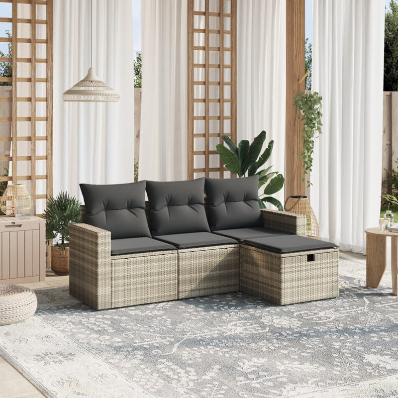  Garden Sofa Set Light Grey Poly Rattan, Steel Medium Modular