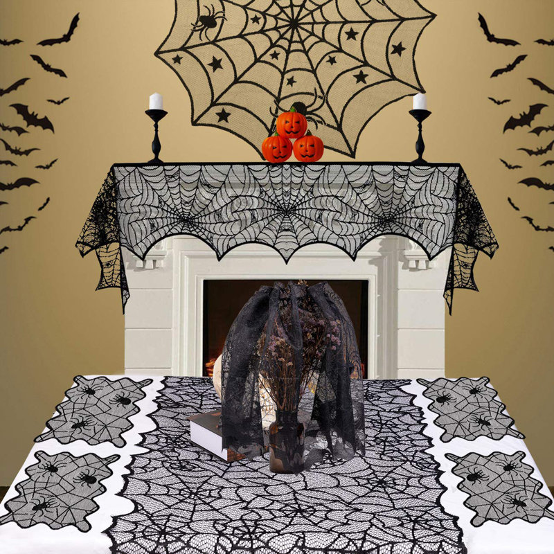 8 Pack Halloween Spider Cobweb Lace Tablecloth Set