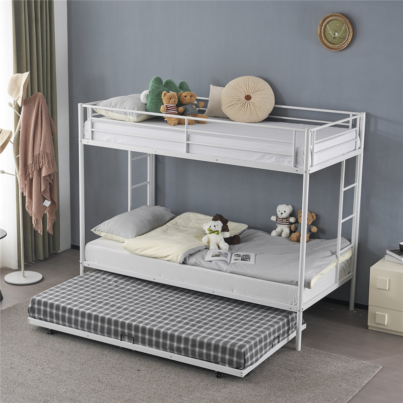 Twin Over Twin Bunk Bed With Trundle, Triple Bunk Beds, White