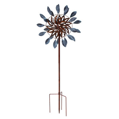 Tabron Whirling Petals 48" Blue and Brown Solid Iron Wind Spinner