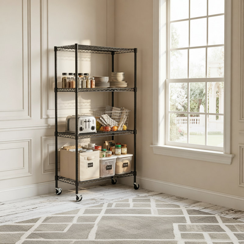 Étagères grillagées robustes à 4 niveaux réglables - supports de rangement polyvalents et résistants à la rouille pour la maison et le bureau
