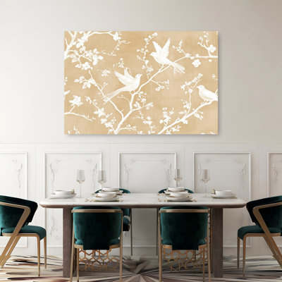 Elegant Birds And Blossoms Delicate Elegant Peaceful Bird Cherry Nature Spring Wall Art Print 1 Piece Wrapped Canvas Wall Art