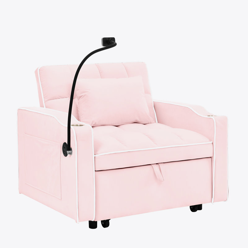 Convertible Pull Out Sleeper Chair, Pink Velvet