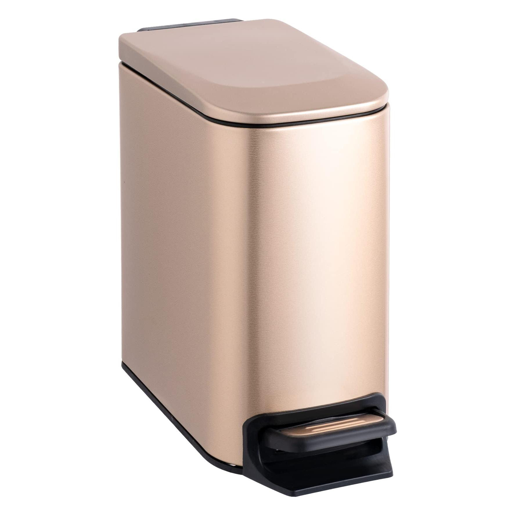 1.6 gal. Champagne Gold Metal Household Trash Can with Removable Inner Bucket