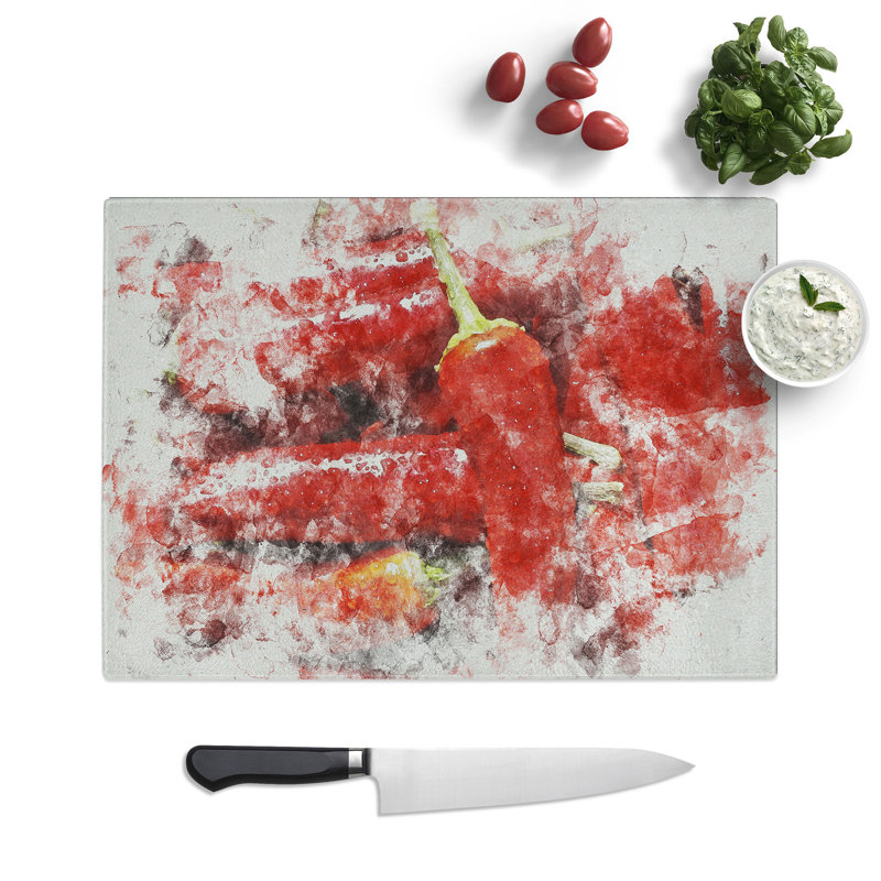 Chilli Peppers Watercolour Chopping Board, 0.4cm H x 20cm W x 28.5cm L