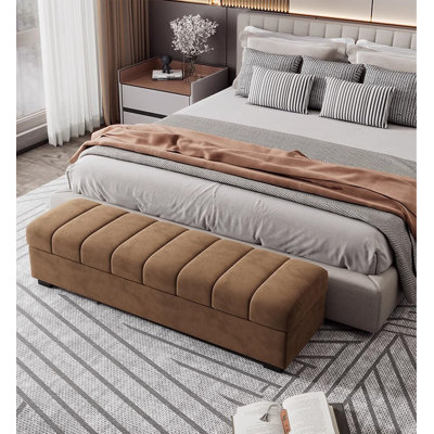 Light Luxury Style Solid‑Wood Velvet Storage Bench for Bedroom & Living Room